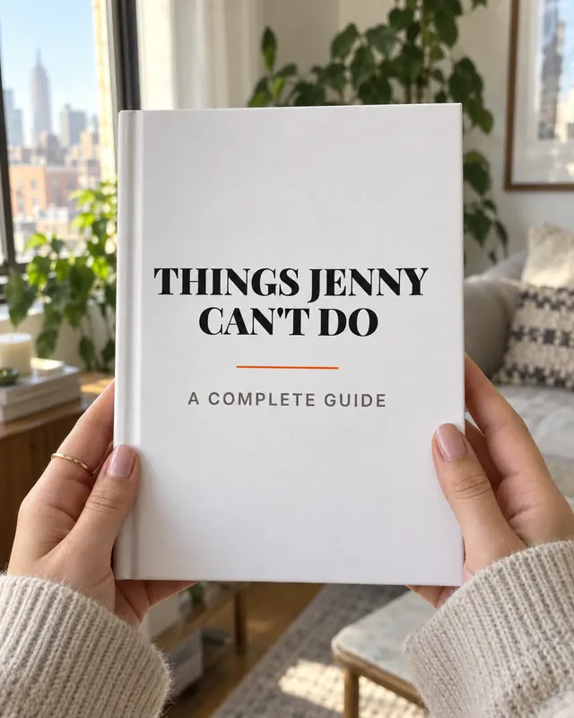 A printed copy of “Things Jenny Can't Do” held up in a sunny apartment